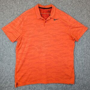 Nike Golf Dri-Fit Standard Fit Orange Polo Shirt Mens Size XL Camouflage Pattern